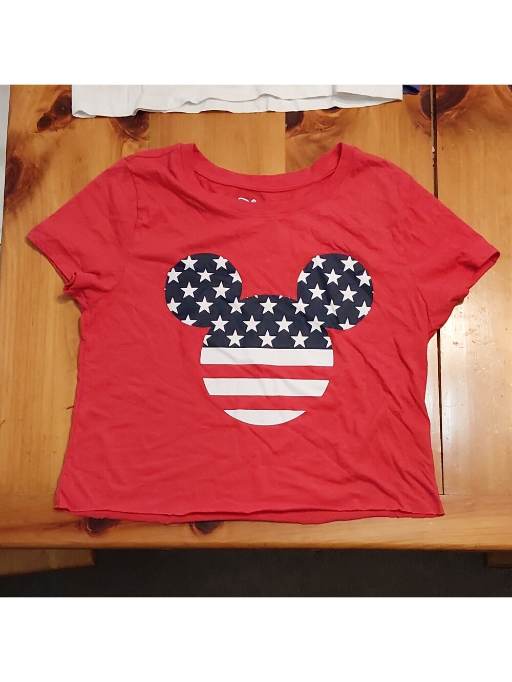 Disney Mickey Mouse USA Flag Stars & Stripes Red Missy T-Shirt Women Size S